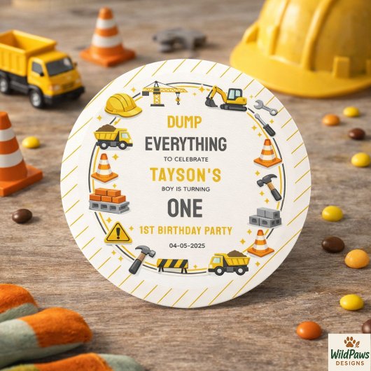 Construction 1ST Birthday | Builder Truck Party ラウンドシール