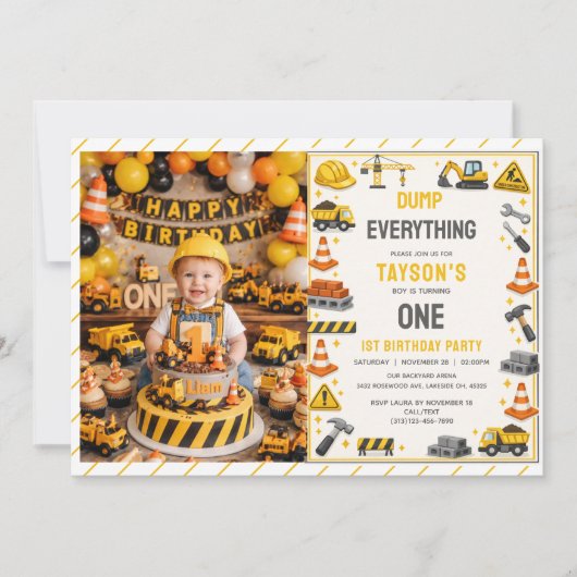 Construction 1ST Birthday | Builder Truck Party  招待状 (正面)