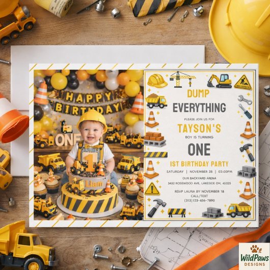 Construction 1ST Birthday | Builder Truck Party  招待状