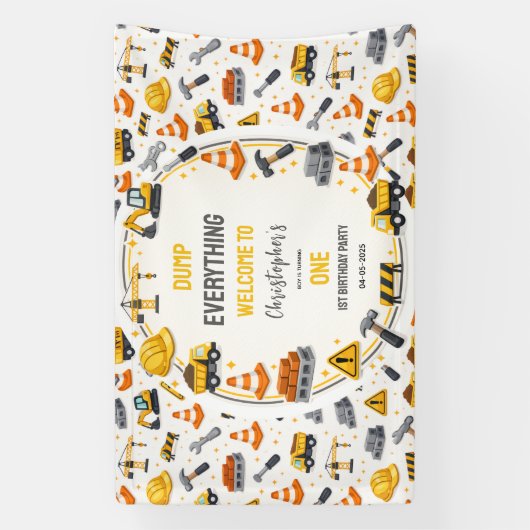 Construction 1ST Birthday | Builder Truck Party 横断幕 (縦)