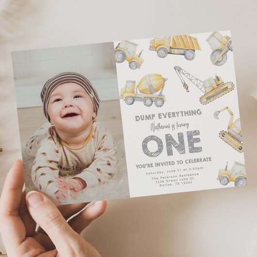 Construction 1st Birthday Party 招待状