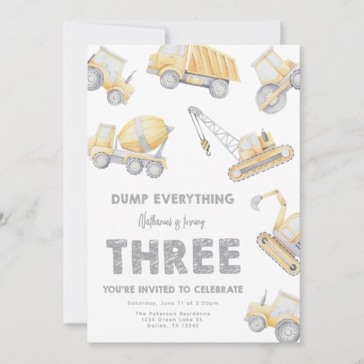 Construction 3rd Birthday Party 招待状 (正面)