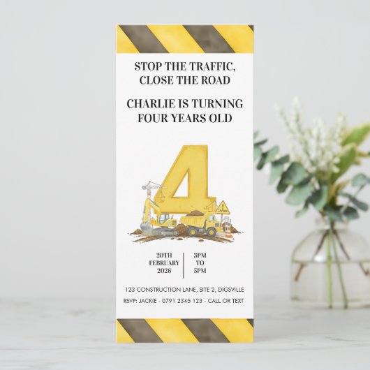 Construction 4th Birthday Invitation 招待状 (スタンド正面)