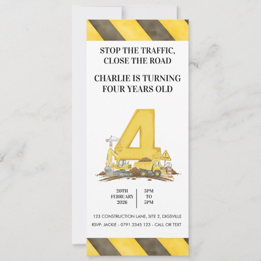 Construction 4th Birthday Invitation 招待状 (正面)