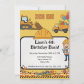 Construction 4th Birthday Invitation | Boy Truck  招待状 (正面)