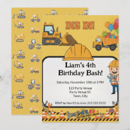 Construction 4th Birthday Invitation | Boy Truck  招待状
