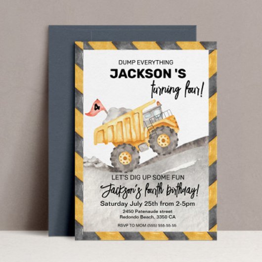 Construction 4th Birthday Invitation, Dump Truck 招待状