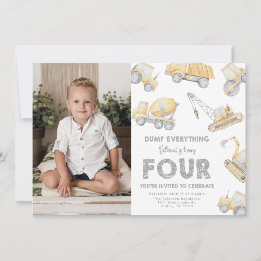 Construction 4th FOUR Birthday Party 招待状 (正面)