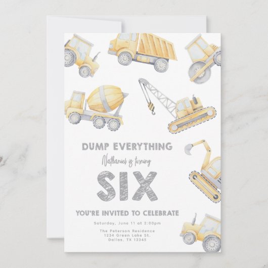 Construction 6th SIX Birthday Party 招待状 (正面)