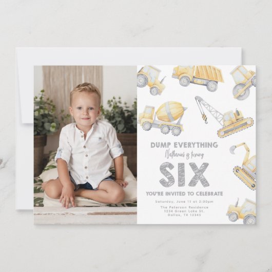 Construction 6th SIX Birthday Party 招待状 (正面)