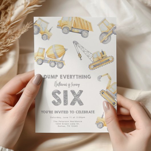 Construction 6th SIX Birthday Party 招待状