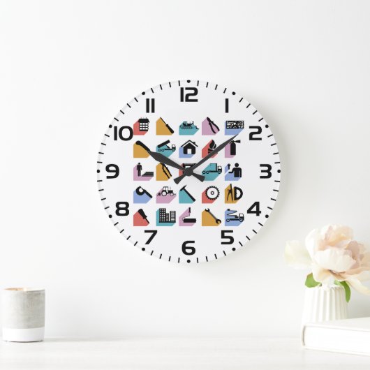Construction and DIY Home Improvement Icons ラージ壁時計 (ホーム)