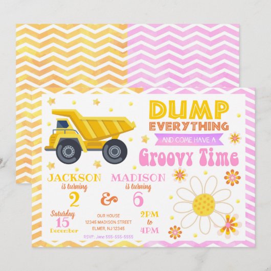 Construction and Groovy Joint Birthday 招待状 (正面/裏面)