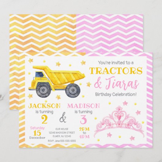 Construction and Princess Joint Birthday 招待状 (正面/裏面)