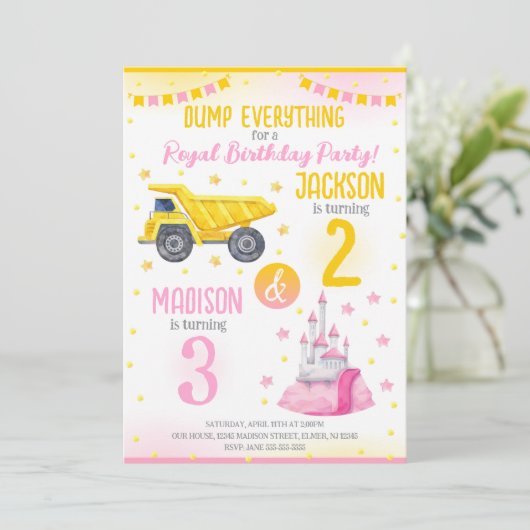 Construction and Princess  Siblings Joint Birthday 招待状 (スタンド正面)