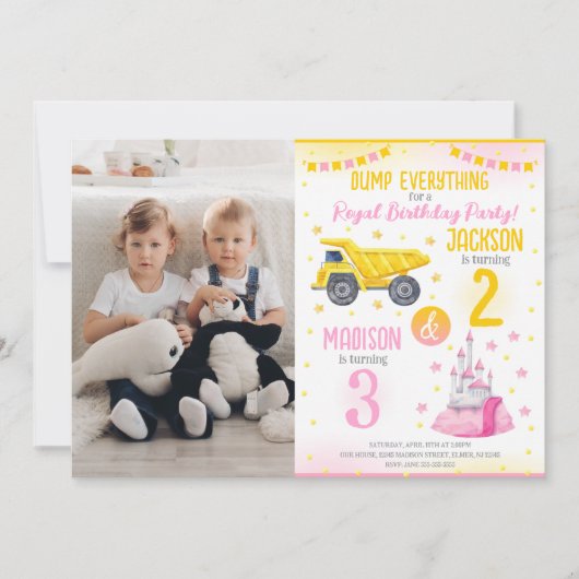 Construction and Princess  Siblings Joint Birthday 招待状 (正面)