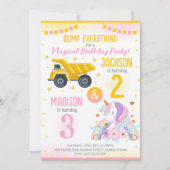 Construction and Unicorn Siblings Joint Birthday 招待状 (正面)