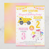 Construction and Unicorn Siblings Joint Birthday 招待状 (正面/裏面)
