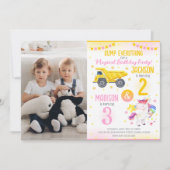 Construction and Unicorn Siblings Joint Birthday 招待状 (正面)