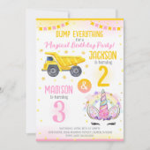 Construction and Unicorn Siblings Joint Birthday 招待状 (正面)