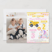 Construction and Unicorn Siblings Joint Birthday 招待状 (正面)