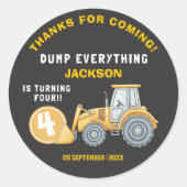 Construction Birthday 4| Excavator “Dump Everythin ラウンドシール (正面)