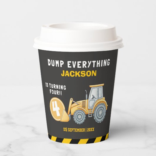 Construction Birthday 4th | Dump Truck Party 紙コップ (裏面)