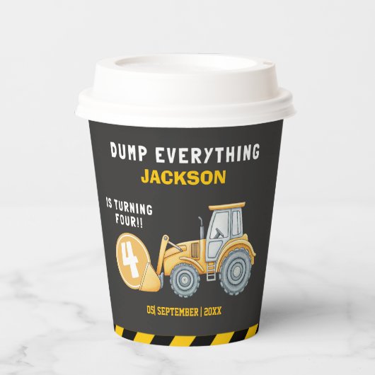 Construction Birthday 4th | Dump Truck Party 紙コップ (正面)