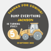 Construction Birthday 5 Excavator “Dump Everythin ラウンドシール (正面)