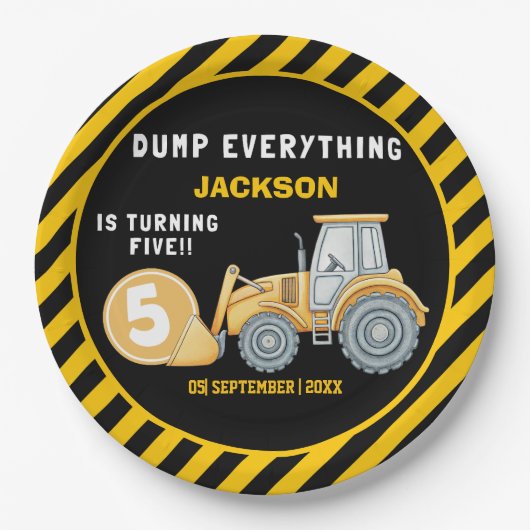 Construction Birthday 5 Party | Excavator ペーパープレート (正面)