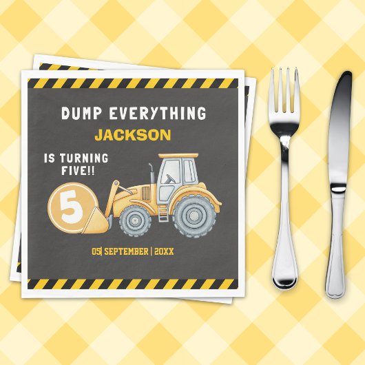 Construction Birthday 5 Party  | Excavator & Truck スタンダードランチョンナプキン