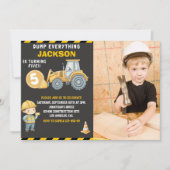 Construction Birthday 5 with Photo | Dump Truck  招待状 (正面)