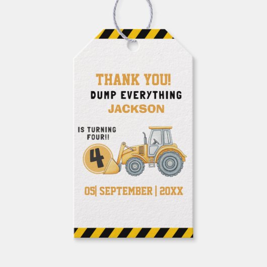Construction Birthday Boy 4 | Dump Truck ギフトタグ (正面)
