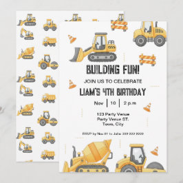 Construction Birthday – Boy's 1st Party Invitation 招待状