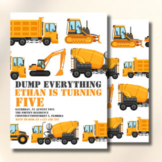 Construction Birthday Dump Truck & Bulldozer Party 招待状