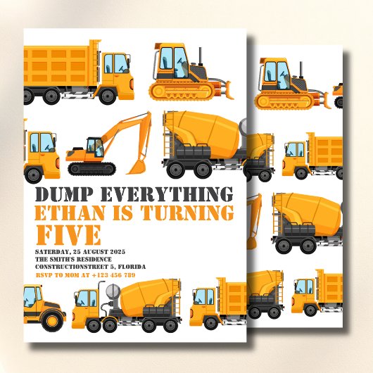 Construction Birthday Dump Truck & Bulldozer Party 招待状
