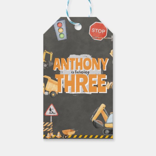 Construction Birthday Invitation ギフトタグ (正面)
