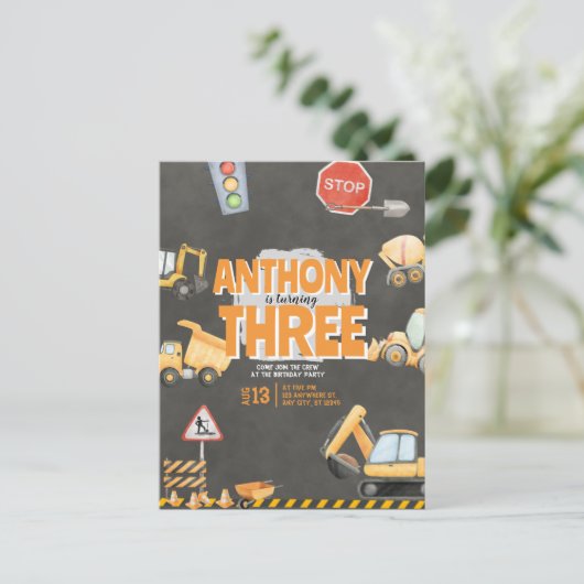 Construction Birthday Invitation ポストカード (スタンド正面)