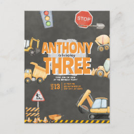 Construction Birthday Invitation ポストカード