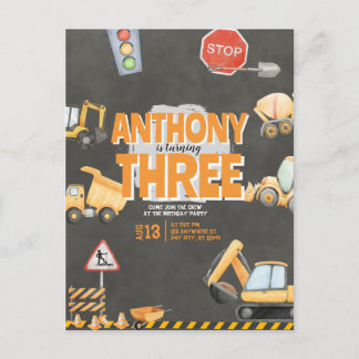 Construction Birthday Invitation ポストカード