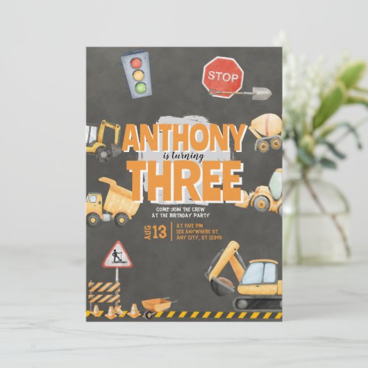 Construction Birthday Invitation 招待状 (スタンド正面)