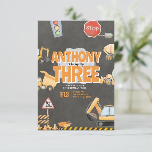 Construction Birthday Invitation 招待状 (スタンド正面)