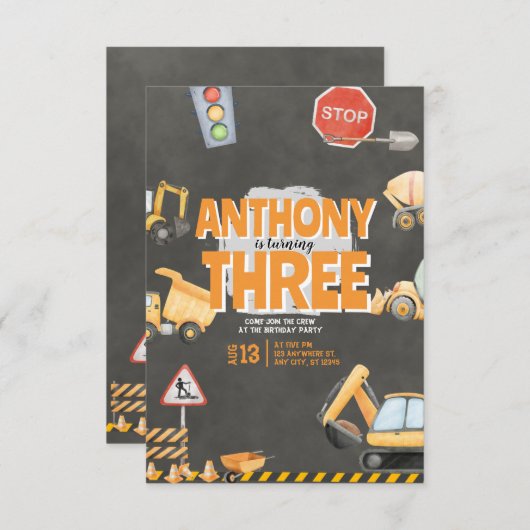 Construction Birthday Invitation 招待状 (正面/裏面)