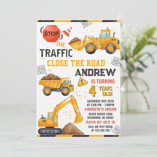 Construction Birthday Invitation 招待状 (スタンド正面)