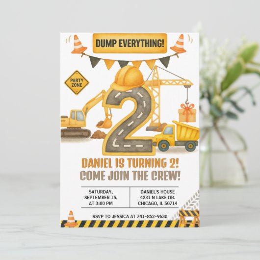Construction Birthday Invitation, Dump Truck 招待状 (スタンド正面)