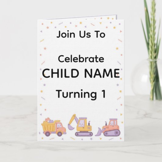 Construction Birthday Invitation | Editable Truck  カード (正面)