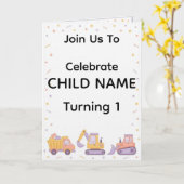 Construction Birthday Invitation | Editable Truck  カード (黄色い花)