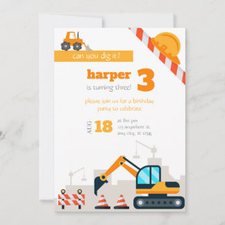 Construction birthday invitation template bday サンキューカード