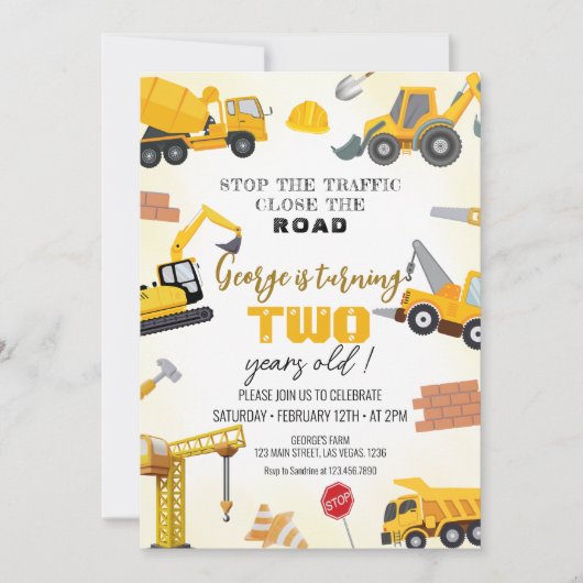Construction Birthday Invitations 招待状 (正面)