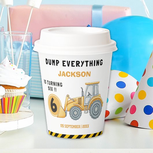 Construction Birthday Paper Cups Turning Six White 紙コップ